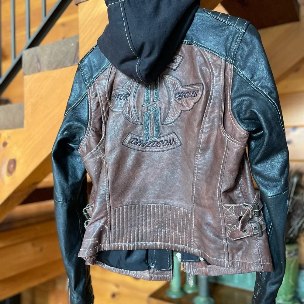 Harley-Davidson Brown and Black Leather Jacket - Picture 3 of 7